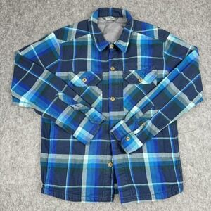 Stio Vast Flannel Shirt Mens Medium Blue Plaid 100% Organic Cotton Outdoor